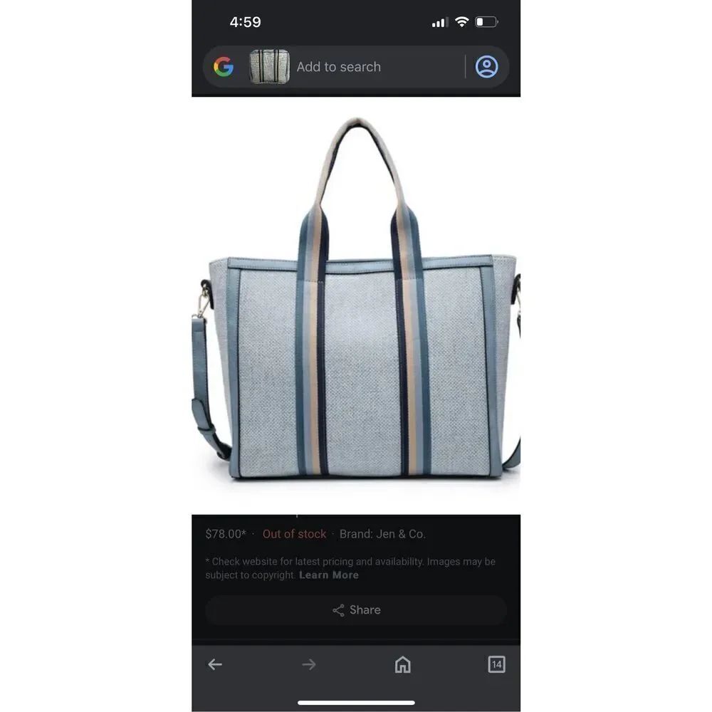 Haley Canvas Tote Jen & Co contrast Straps